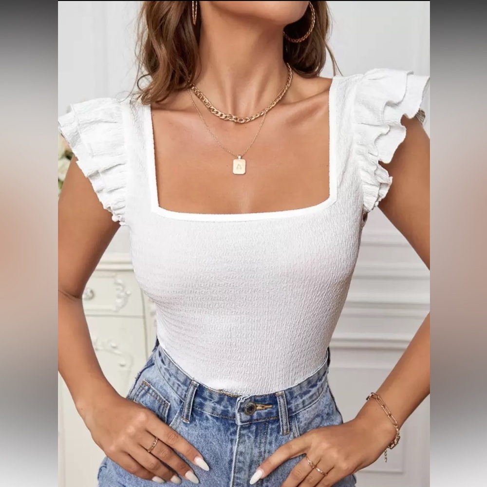 White Ruffle Sleeve Top